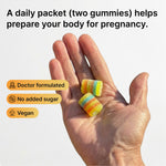 Assorted Luminary Vitamins Preconception Gummies displayed in a clear container, highlighting natural fruit flavors and colorful gummies.