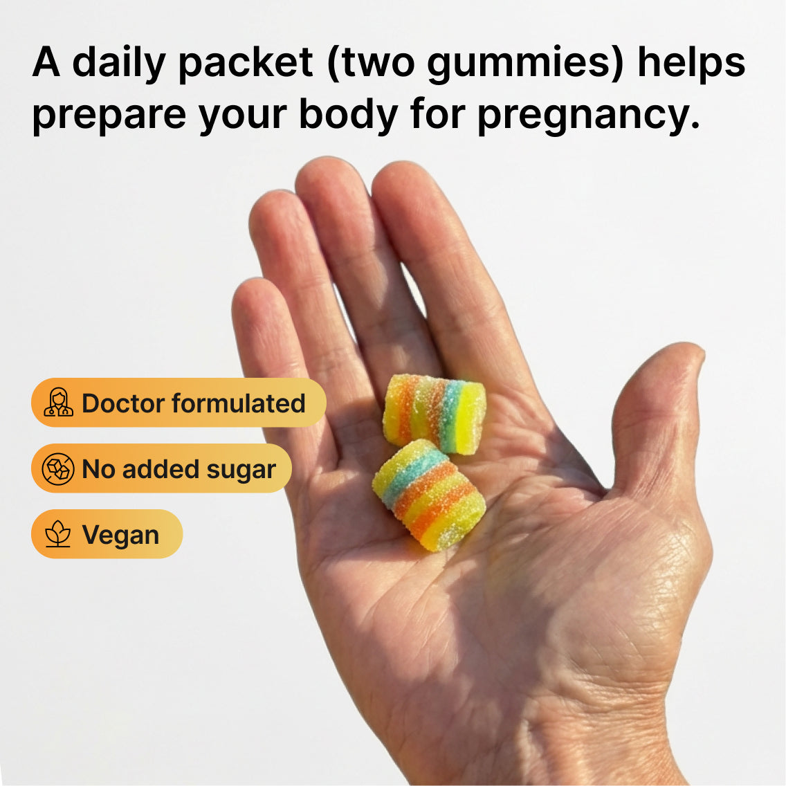 Assorted Luminary Vitamins Preconception Gummies displayed in a clear container, highlighting natural fruit flavors and colorful gummies.