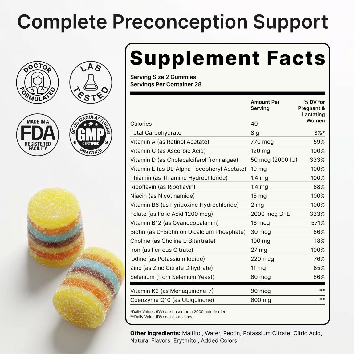 Assorted Luminary Vitamins Preconception Gummies in colorful bottles, displayed in a bright, inviting setting.