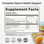 Supplement facts label for a complete sperm health support product with gummy vitamins.