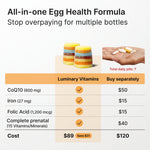 Luminary Vitamins Egg Support Gummies showing colorful gummy vitamins shaped like eggs in a clear container
