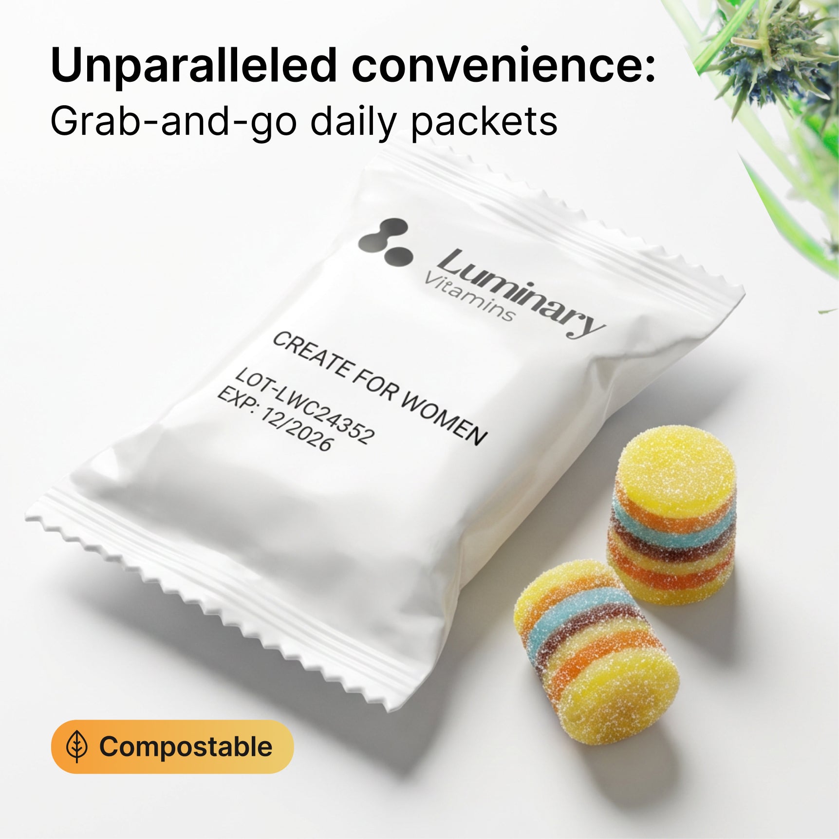 Luminary Vitamins Egg Support Gummies featuring egg-shaped supplements with colorful gummy textures for healthy egg nutrition.