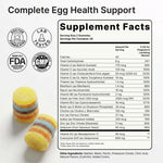 Luminary Vitamins Egg Support Gummies featuring colorful, egg-shaped gummies designed to promote egg health and wellness.